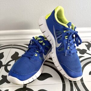 Nike Free 5.0  Shoes Running Training Blue & Green Neon Size 6Y /‎ EU 38.5